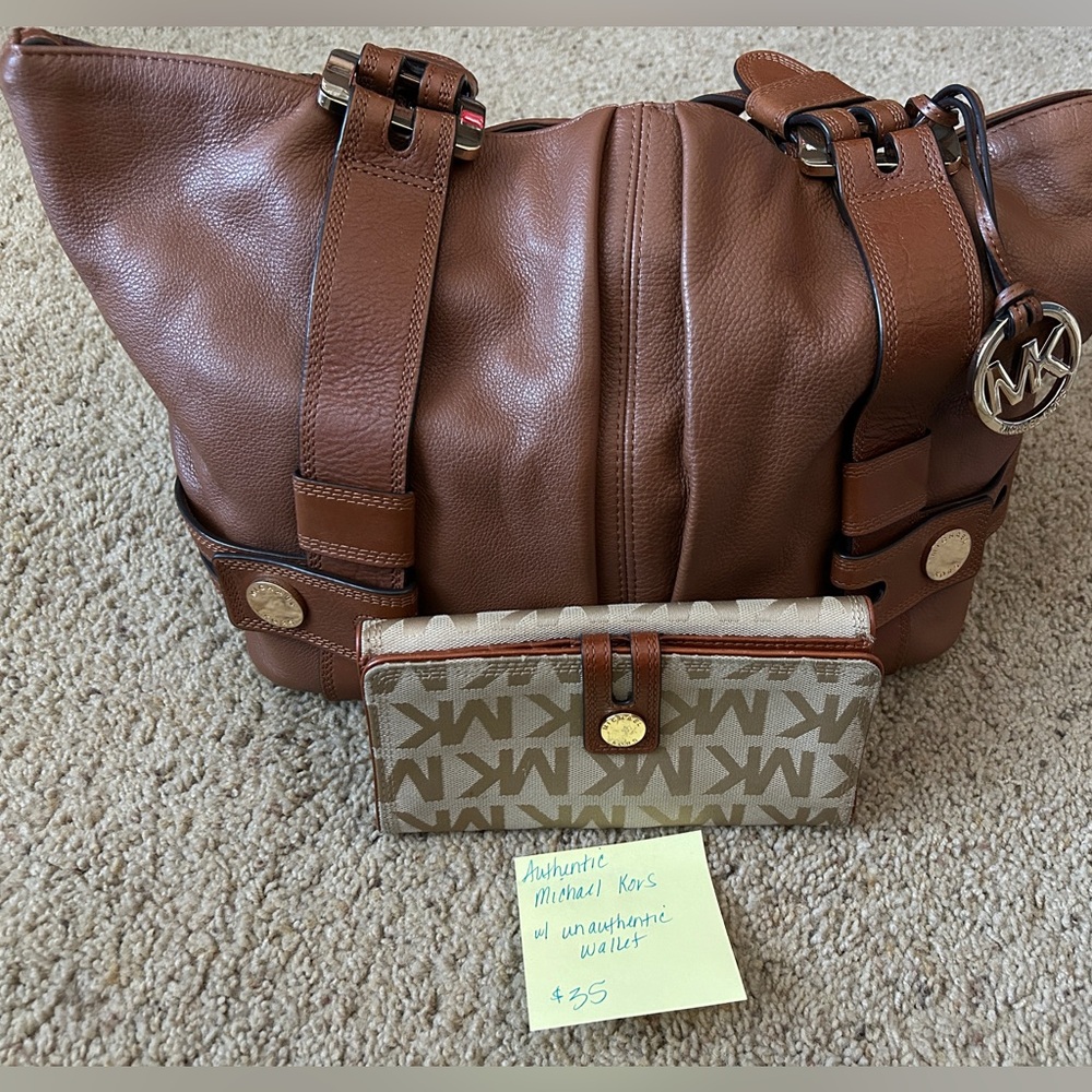 Michael Kors Tan Leather Handbag with Monogram Wallet